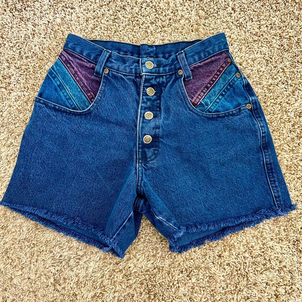 ‼️VINTAGE‼️ ZENA 80s 90s Color Block Shorts Button Fly High Waisted